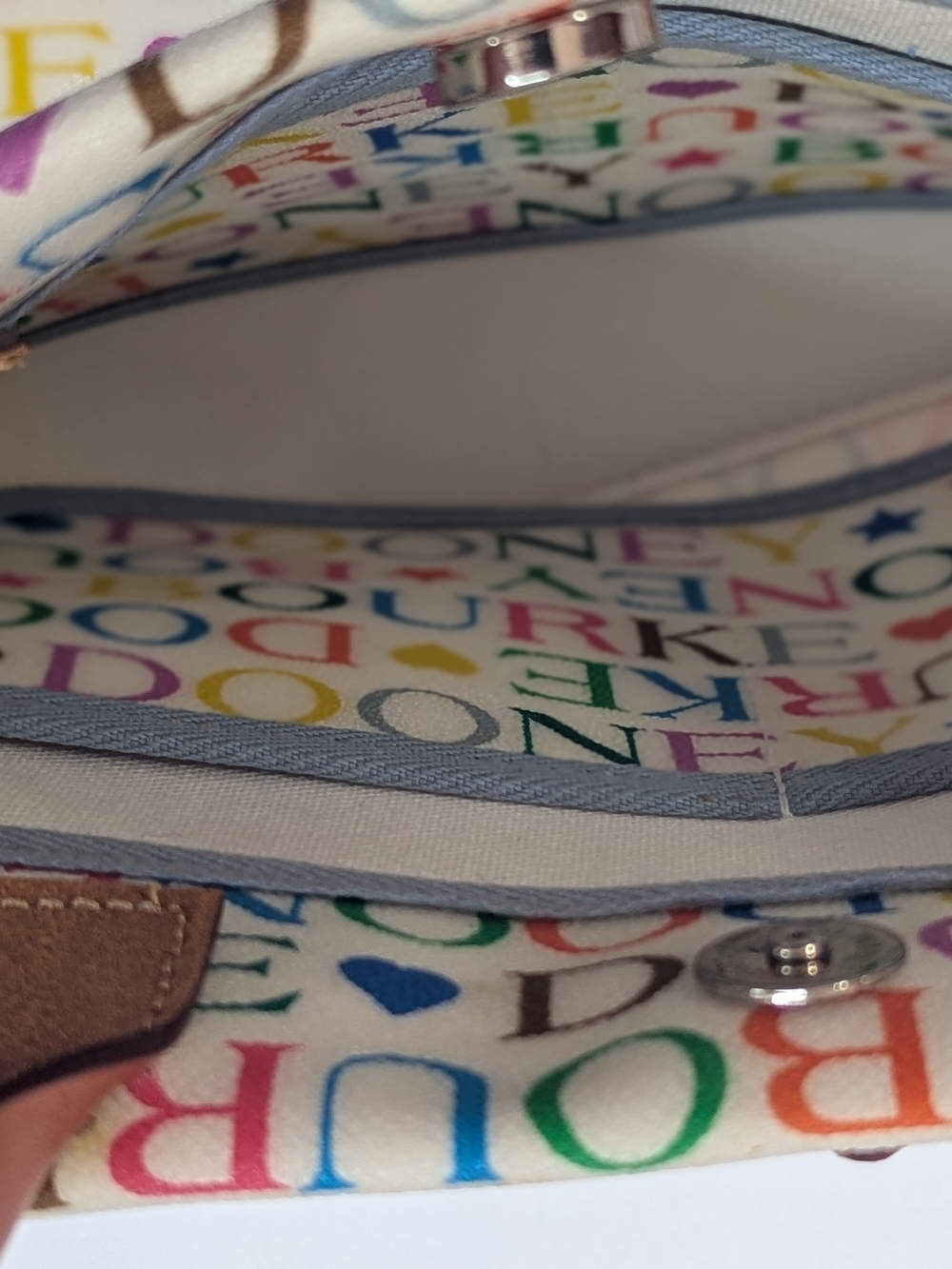 Dooney & Bourke Y2K Multicolor Logo Canvas Tote Bag White Leather Rainbow - Picture 13 of 16
